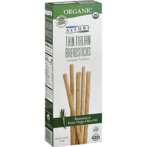 Asturi Thin Italian Breadsticks | USDA ORGANIC| 120g 4.23oz (Rosemary & Extra Virgin Olive Oil)