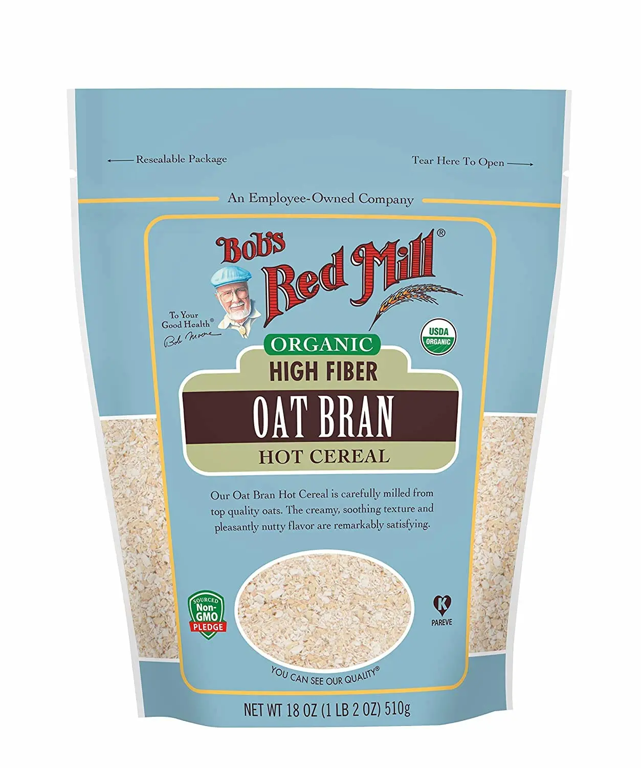 Bob's Red Mill Organic Oat Bran Hot Cereal 18 Ounce (Pack of 2)