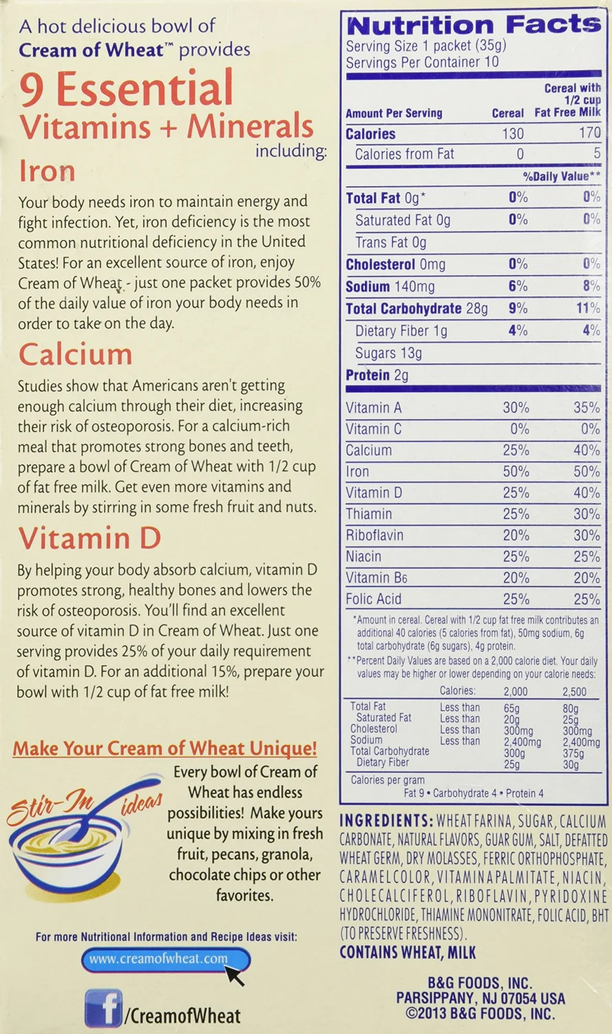 Cream of Wheat Instant Hot Cereal, Maple Brown Sugar, Box of 10 Packets