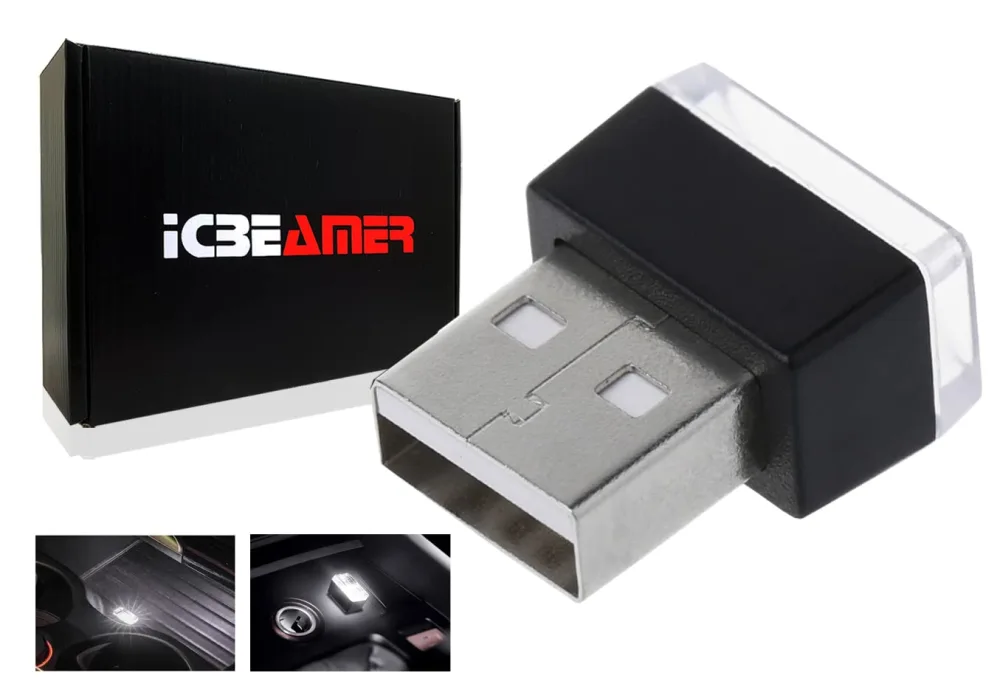 ICBEAMER Universal USB Interface Plug-in Miniature Night Light LED, Color: White | for Car Interior and Trunk Ambient Atmosphere