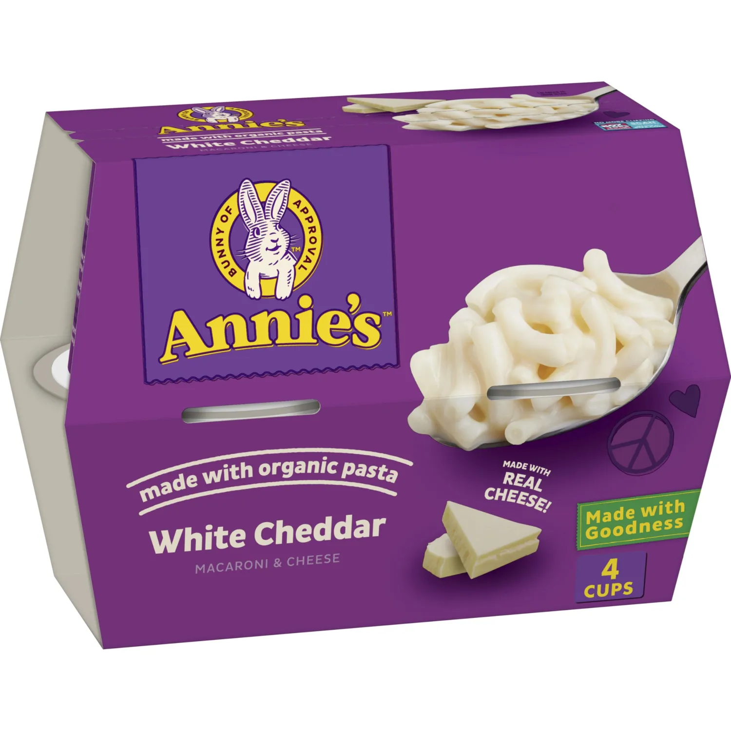 Annie's White Cheddar Microwave Mac and Cheese with Organic Pasta, Made with Real Cheese, Dinner Side or Snacks, 4 Cups, 8.04 oz