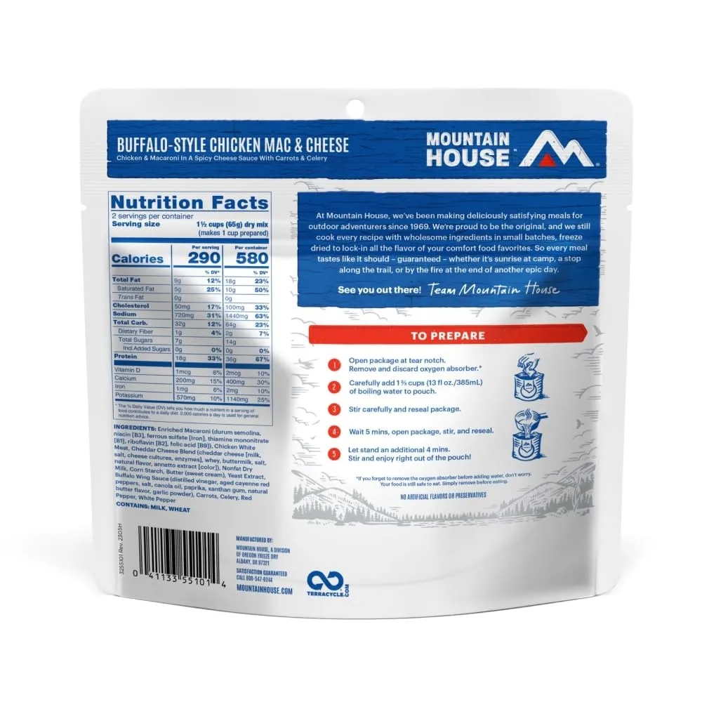 Mountain House Buffalo Style Chicken Mac & Cheese | Freeze Dried Backpacking & Camping Food | 2-Servings