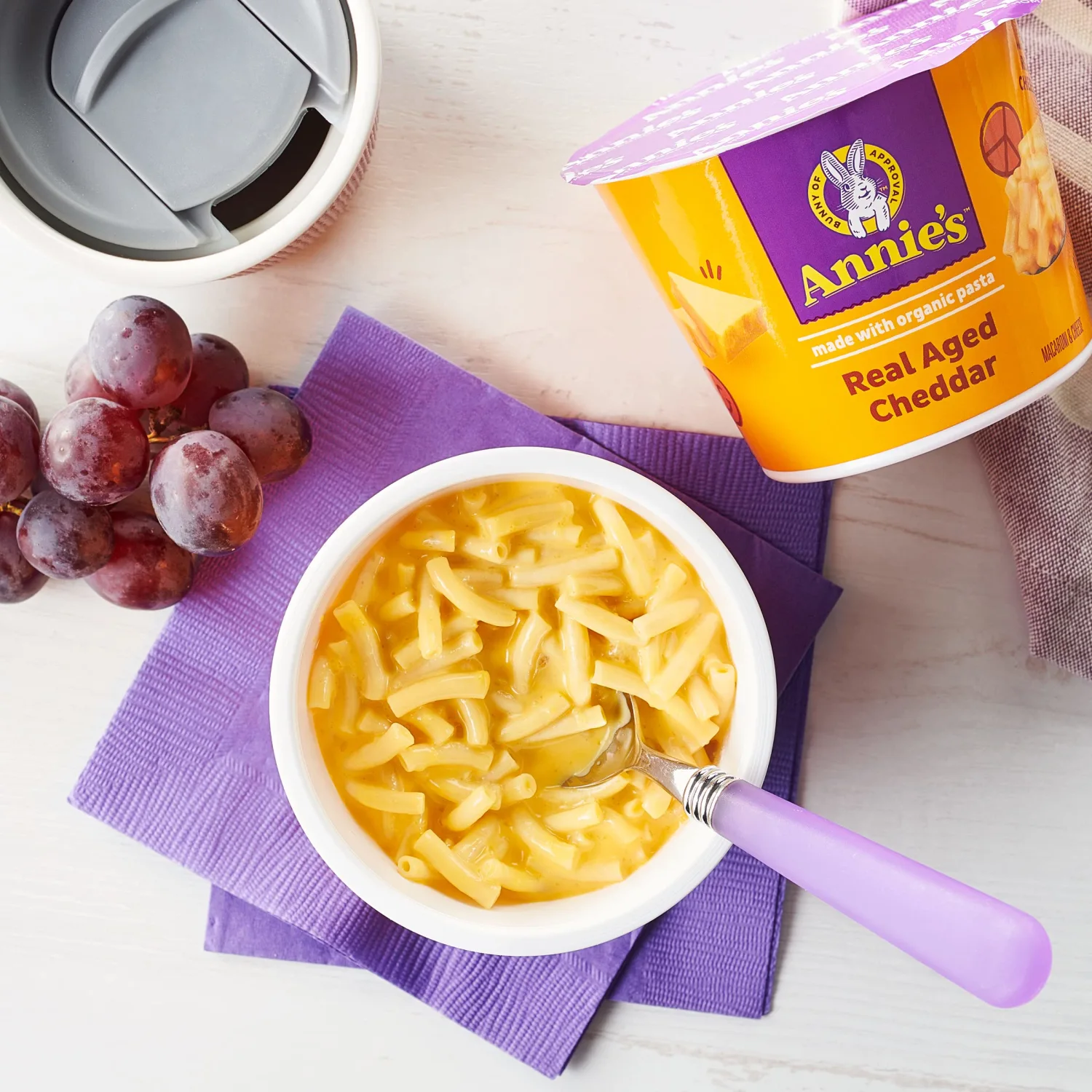 Annie's Macaroni and Cheese, Real Aged Cheddar and Organic Pasta, Microwavable Cups, 2 Ct, 4.02 oz (Pack of 6)