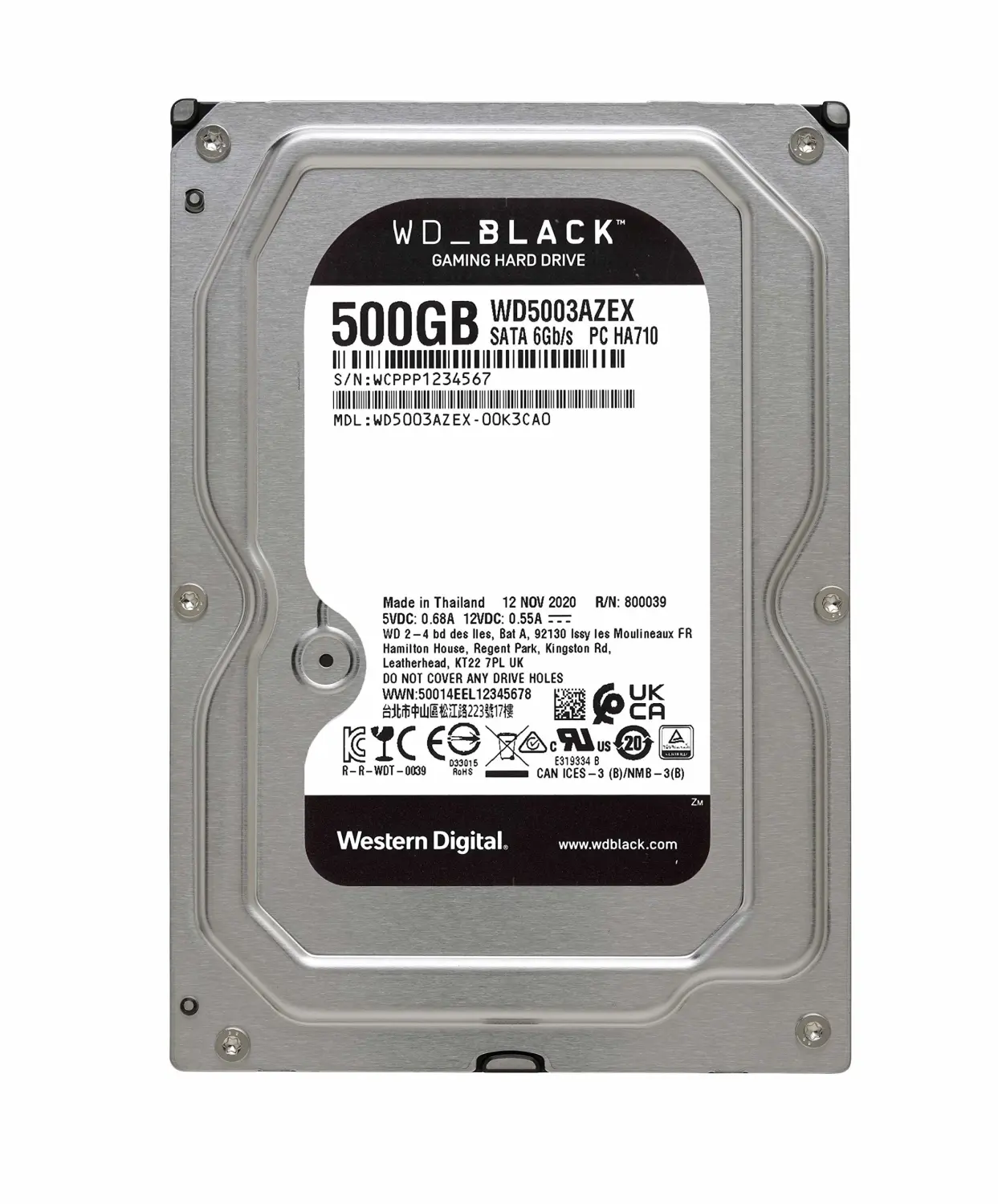 Western Digital 500GB WD Black Performance Internal Hard Drive HDD - 7200 RPM, SATA 6 Gb/s, 64 MB Cache, 3.5" - WD5003AZEX