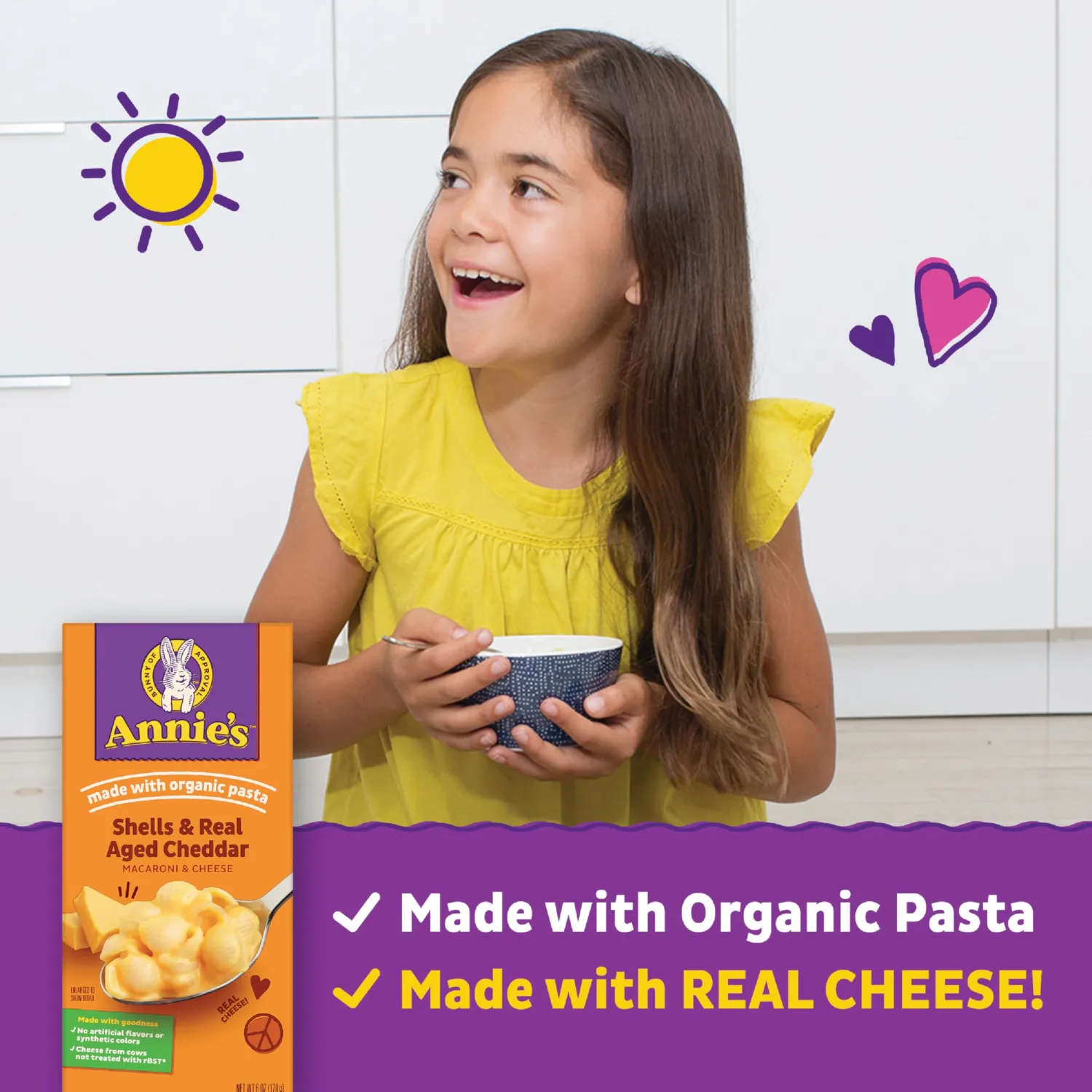 Annie's Shells and Real Aged Cheddar Mac and Cheese with Organic Pasta, Made with Real Cheese, Dinner Side or Snacks, 6 oz