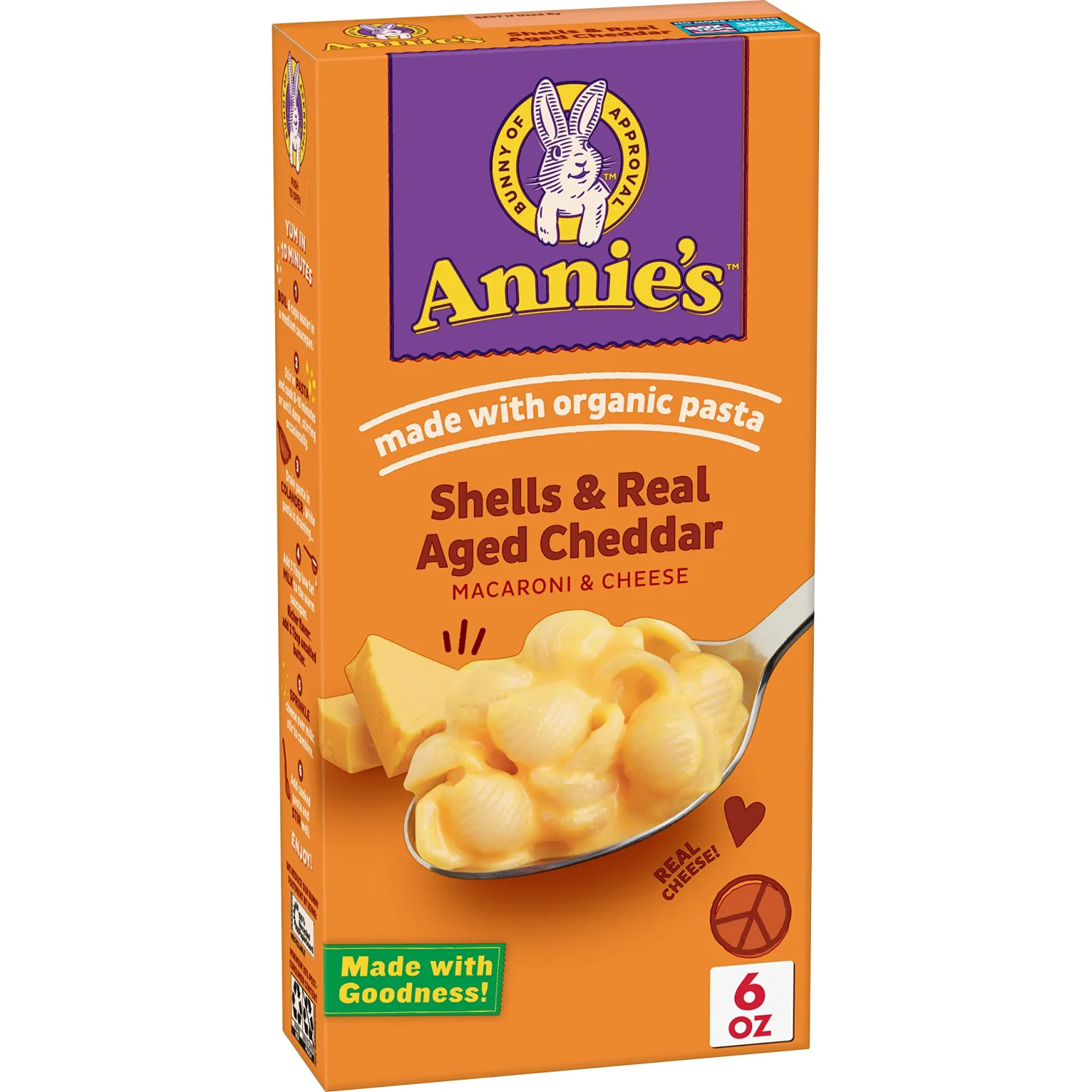 Annie's Shells and Real Aged Cheddar Mac and Cheese with Organic Pasta, Made with Real Cheese, Dinner Side or Snacks, 6 oz