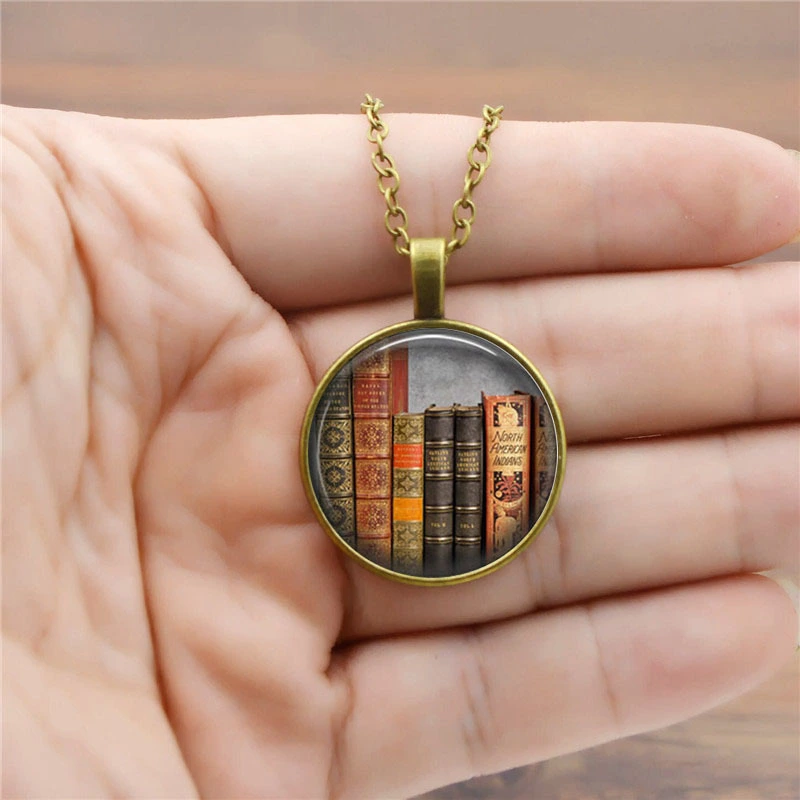 Vintage Book Time Gem Pendant Necklace