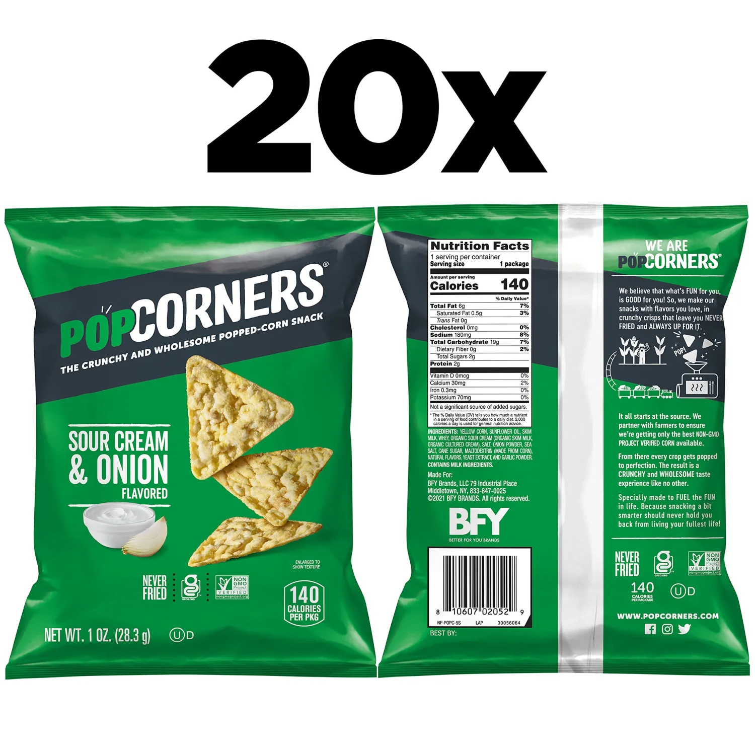 PopCorners Popped Corn Snacks, Sour Cream & Onion, 1 Ounce (Pack of 20) (Packaging May Vary)