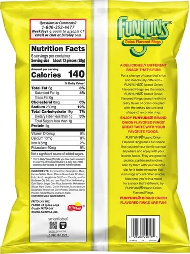 Funyuns Original Onion Flavored Rings Snack Bag, 6 Ounce