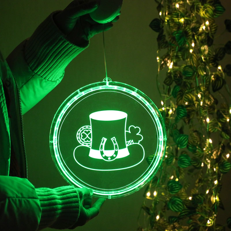 Holiday Decoration LED Green Hat Clover 3D Color Lamp