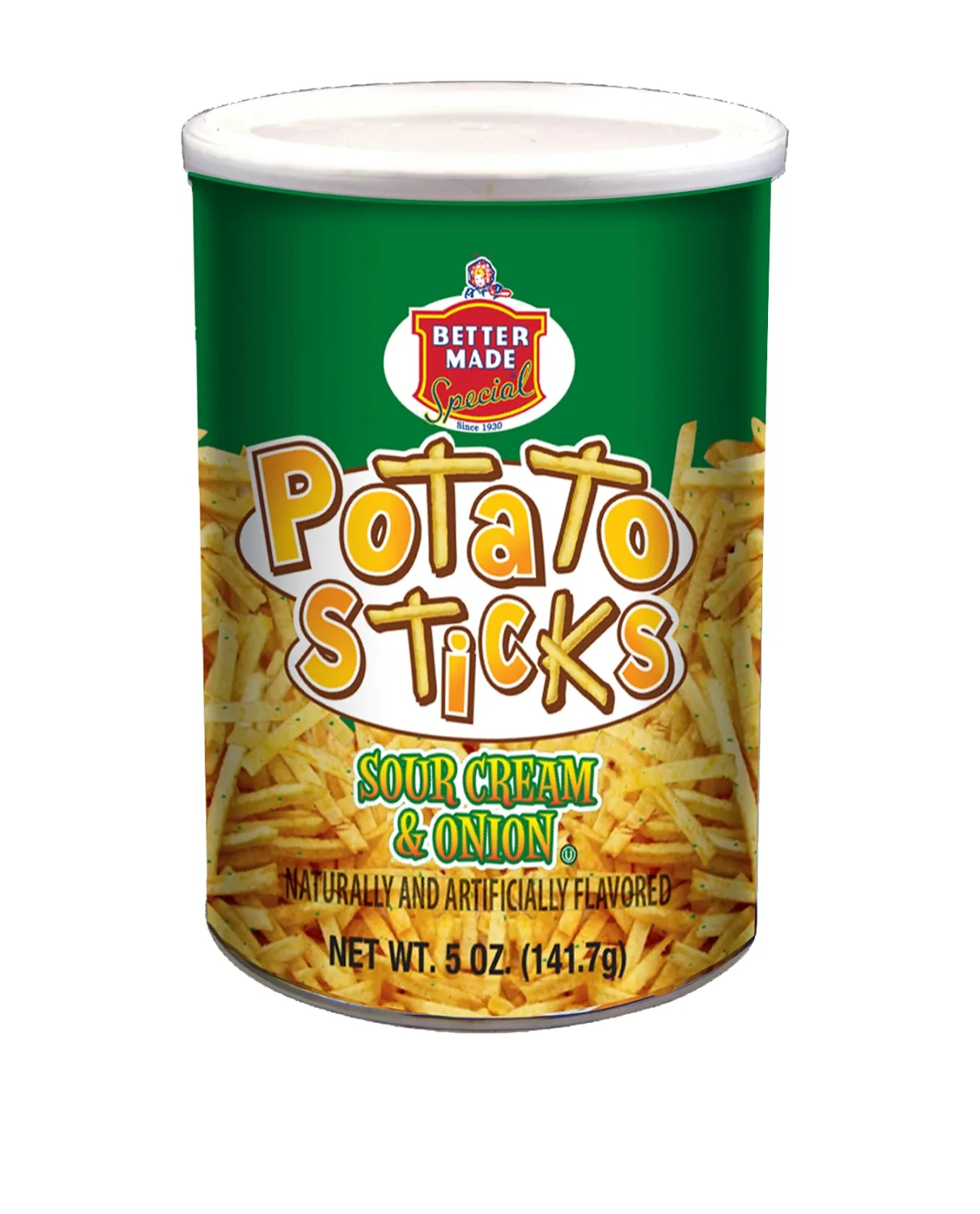 Better Made Potato Sticks 5oz Canister - Shoestring Potato Sticks - Gluten Free - Crunchy, Crispy Snack from Fresh Potatoes - Resealable Lid (Sour Cream & Onion, Single Can)