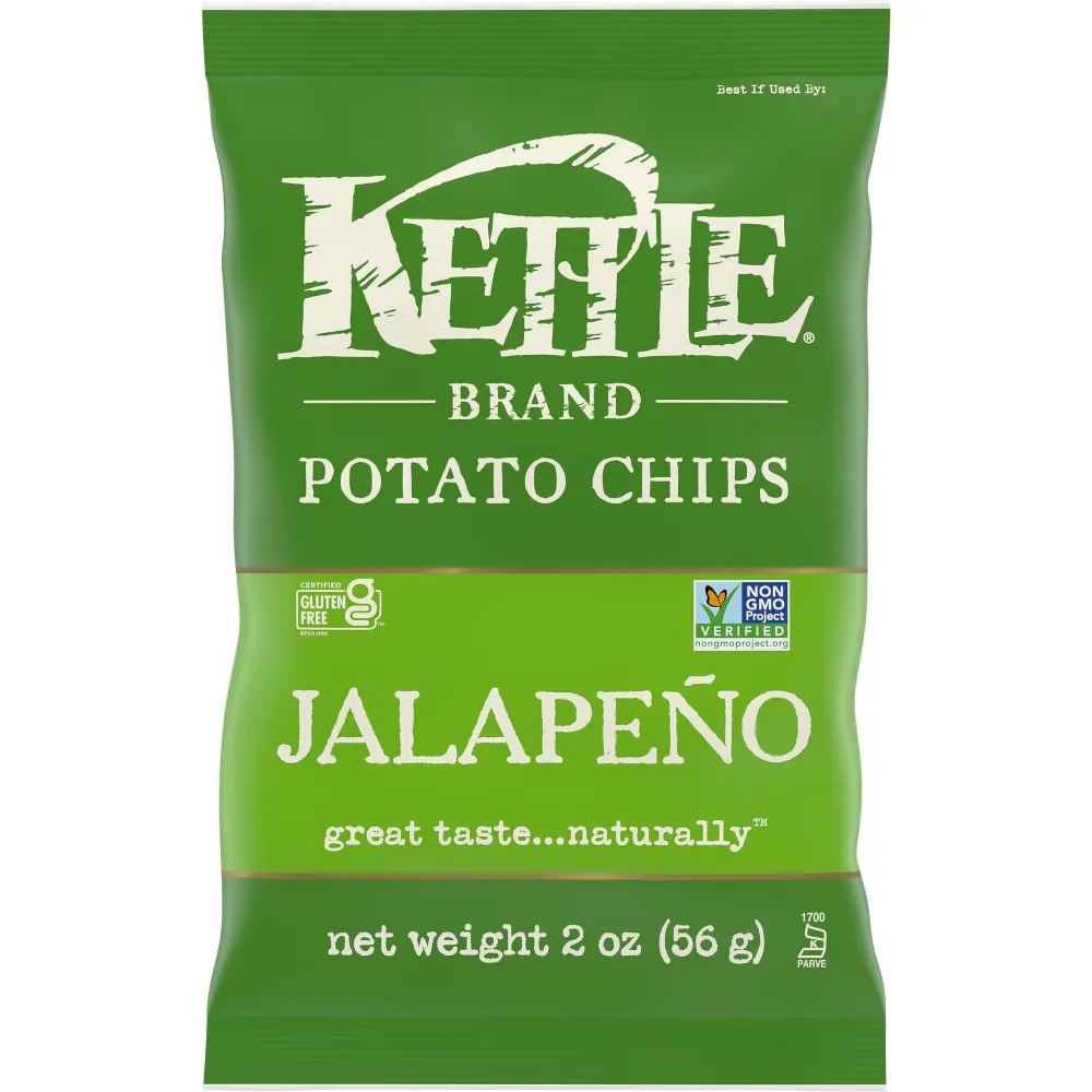 Kettle Brand Potato Chips, Jalapeno Kettle Chips, Snack Bag, 2 Oz (Pack of 6)