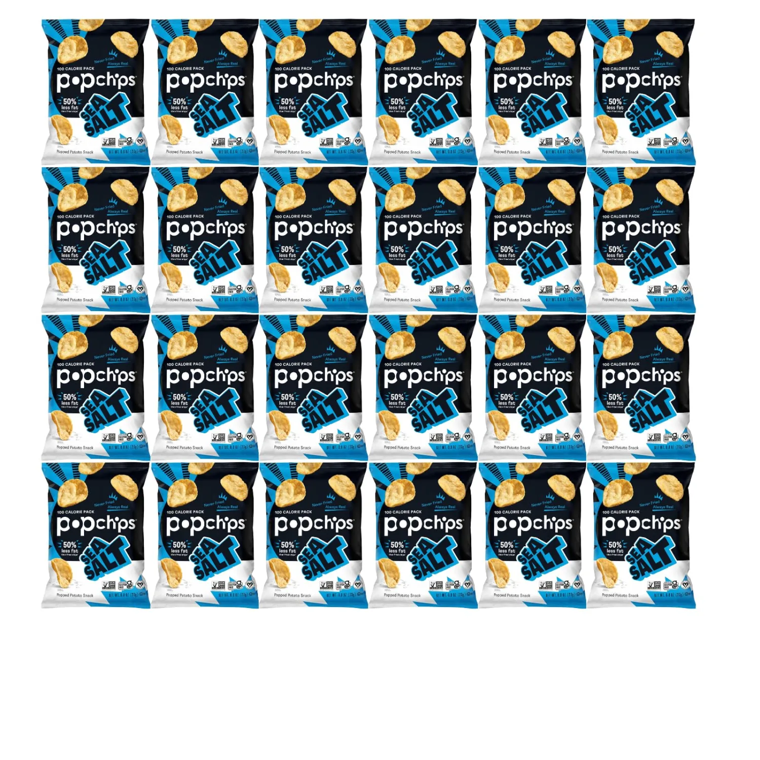 Popchips Potato Chips, Sea Salt Flavor, 0.8oz (Pack of 24)