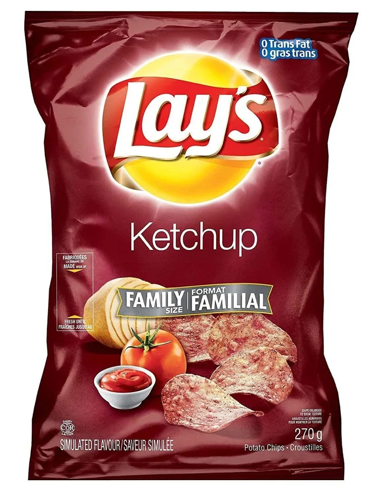 Canadian Lays Ketchup Chips (Imported From Canada) - 1 Family Size Bag - SET OF 10