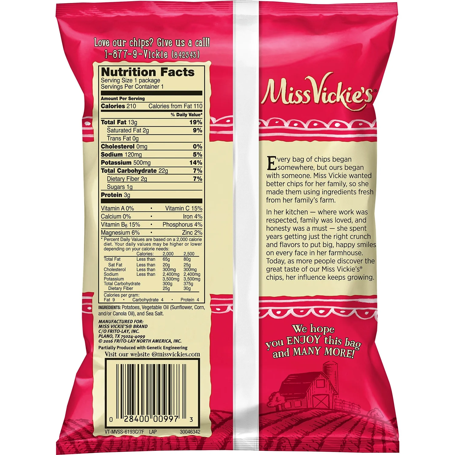 Miss Vickie's Kettle Cooked Potato Chips, Sea Salt, 1.375 Ounce (Pack of 64)