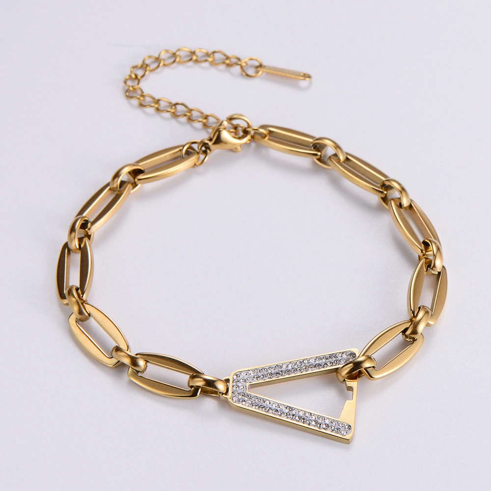 Simple Stainless Steel 18k Gold Plated Diamond Bracelet For Women