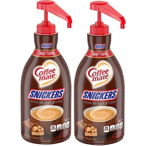 Nestle Coffee mate Snickers Coffee Creamer, Concentrated Liquid Pump Bottle, Non Dairy, No Refrigeration, 50.7 Fl. Oz. (Pack of 2)