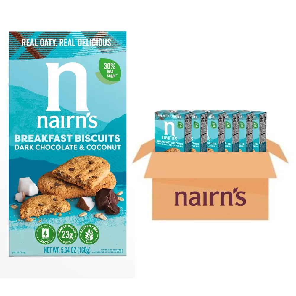 Nairn's Gluten-Free Chocolate & Coconut Breakfast Biscuits - Healthy, Tasty, High Fiber, Non-GMO, No Artificial Colors, Flavors, or Preservatives, Safe for Celiacs, 5.64oz (Pack of 6)