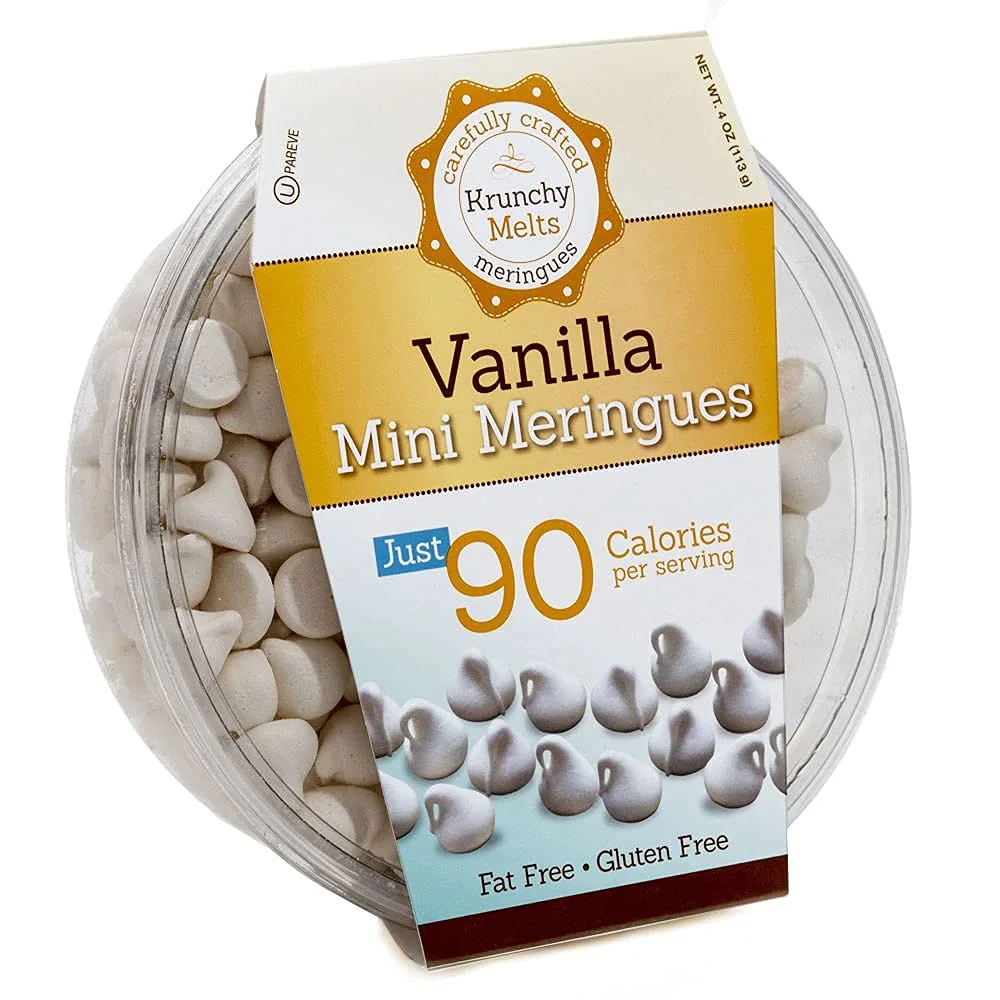 Krunchy Melts Original Meringue Cookies | Vanilla Minis Flavor | Only 90 Calories Per Serving | Fat Free, Gluten Free, Dairy Free (4 Oz)