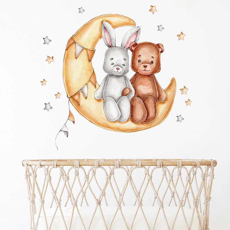 Creative Golden Moon Bunny Brown Bear Wall Sticker