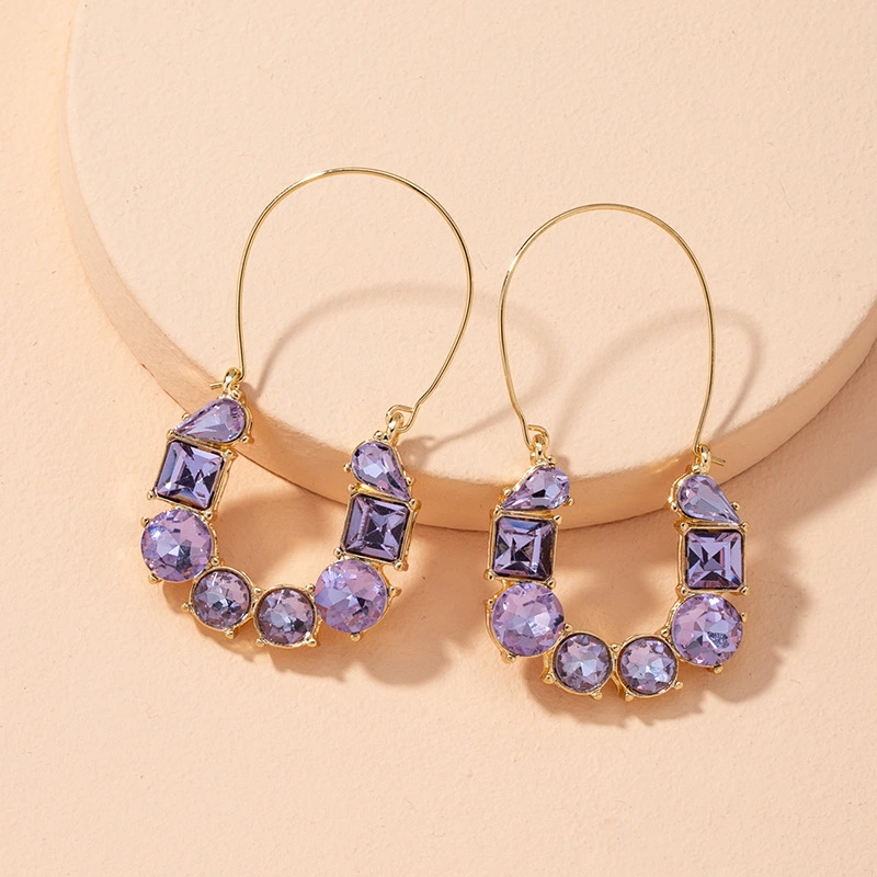 Long Diamond-encrusted Purple Earrings