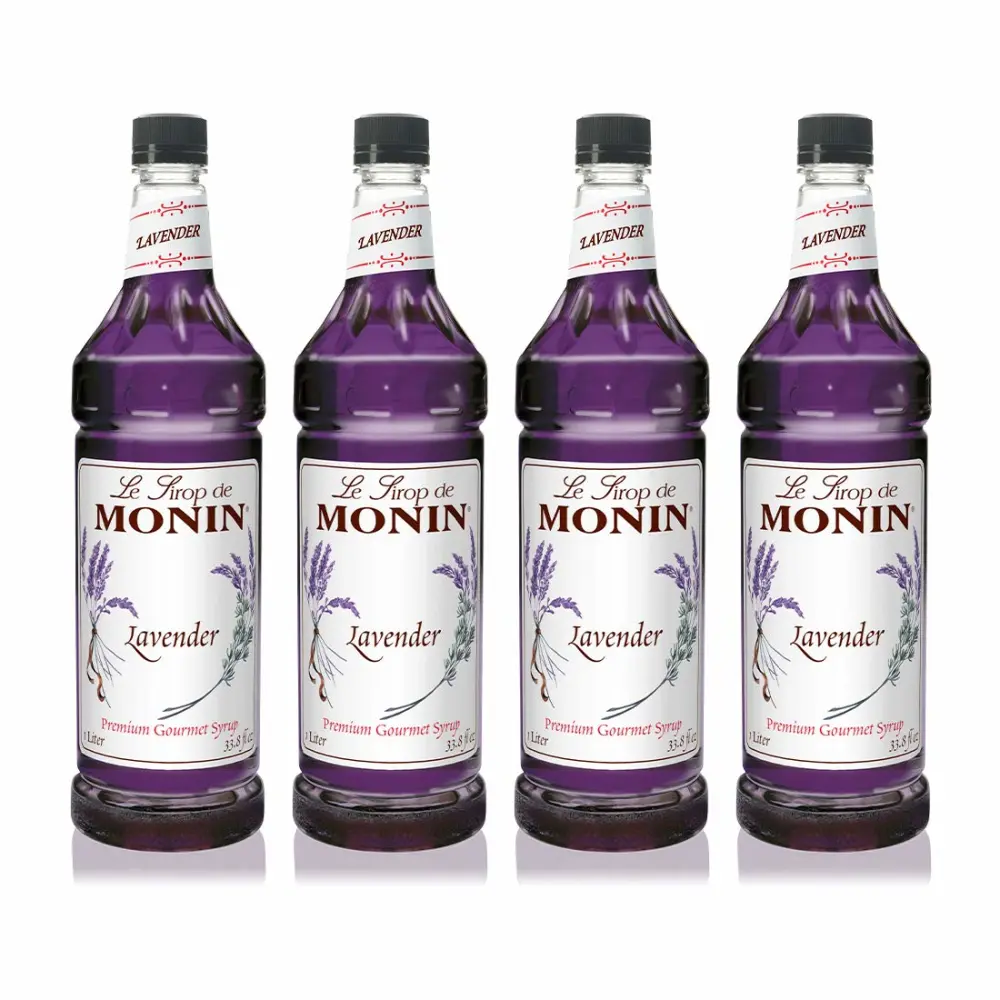 Monin - Lavender Syrup, Aromatic and Floral, Natural Flavors, Great for Cocktails, Lemonades, and Sodas, Non-GMO, Gluten-Free (1 Liter, 4-Pack)