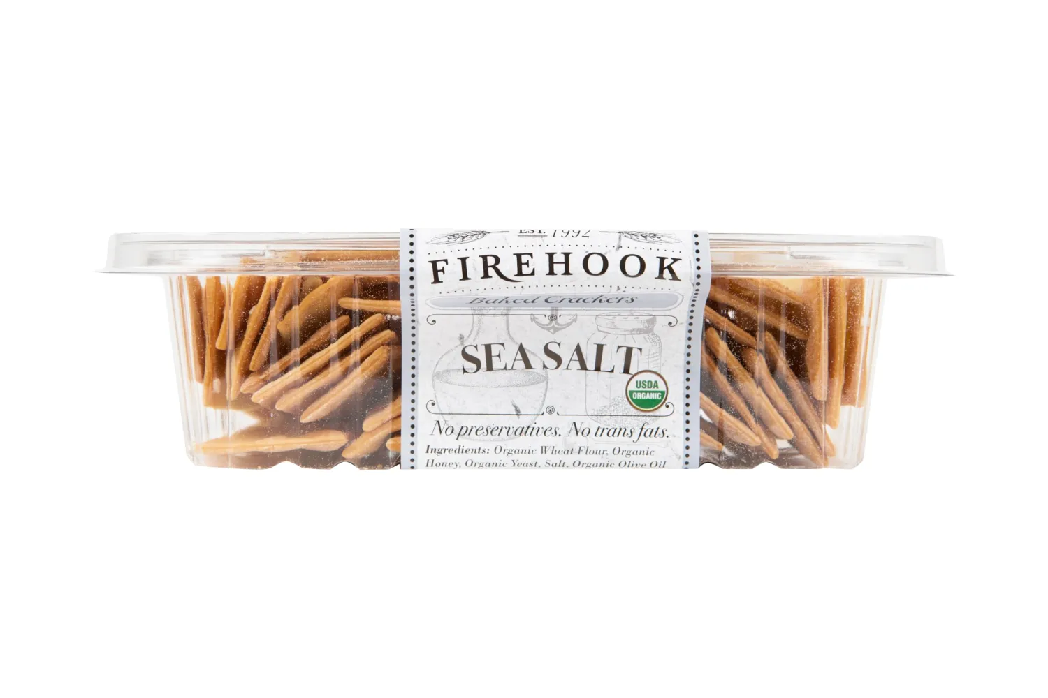Firehook Sea Salt Crackers – Handcrafted, Crunchy & Light, Baked with Simple Ingredients – 100% Natural, Non-GMO, Vegan – 8 oz Box