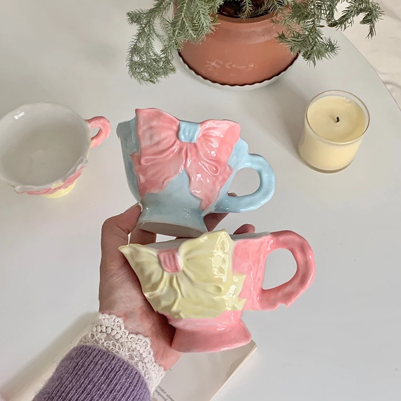 Three-dimensional Bow Ceramic Mug Lovely Girl Heart