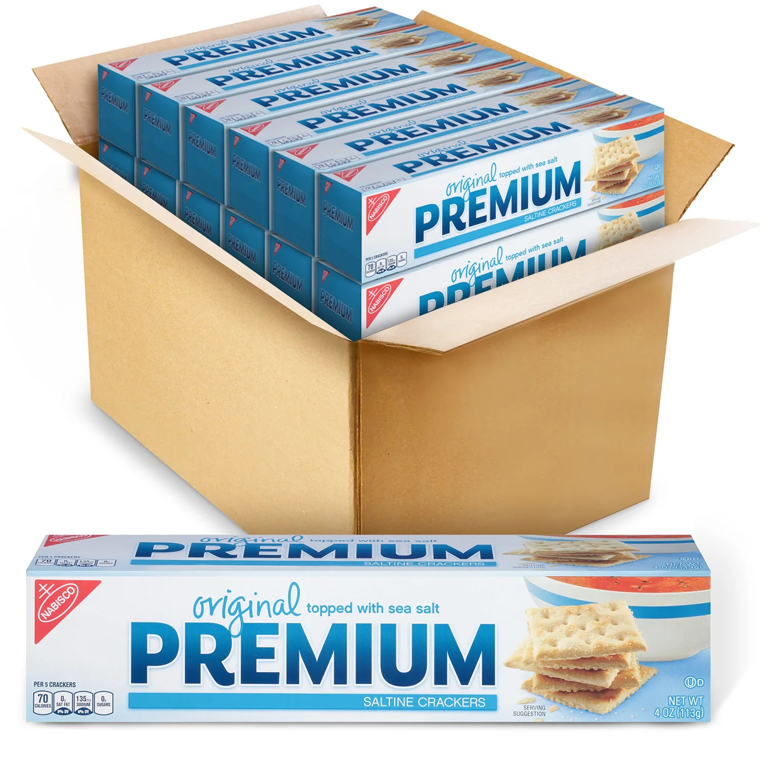 Premium Original Saltine Crackers, Lunch Snacks, Bulk Snacks, 12 - 4 oz Boxes