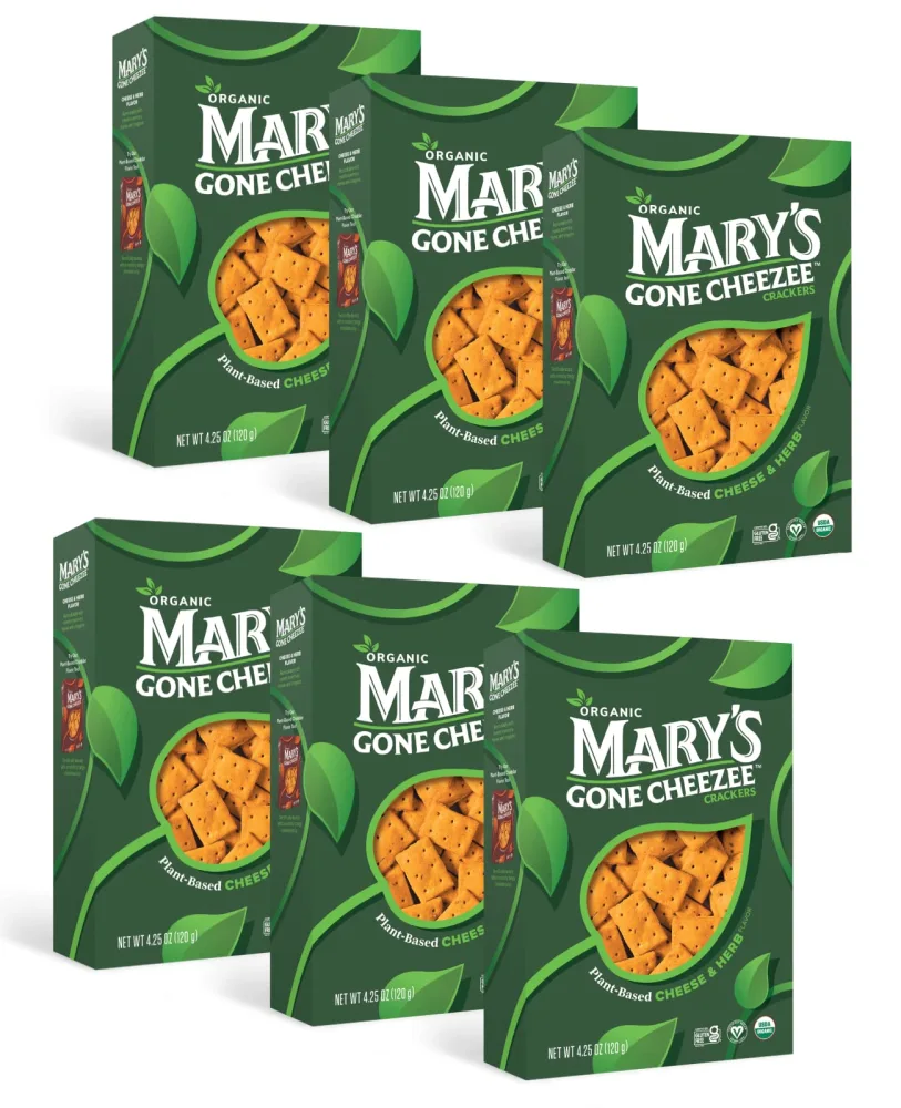 Mary's Gone Crackers Cheezee Plant-Based Crackers, Cheese & Herb Flavor, Vegan, Dairy Free, Toasty and Tangy Organic Snack, Family Size 4.25 Ounce (Pack of 6)