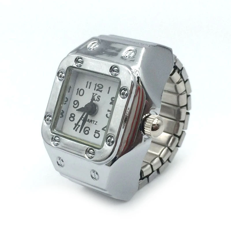 Mini Fashion Alloy Silver Shell Finger Watch Size Number Men And Women Couple Ring Watch