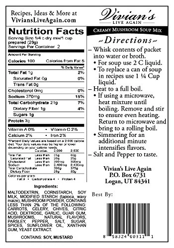 Gluten Free Cream of Mushroom Soup Mix by Vivian's Live Again- Dairy Free Single Packet