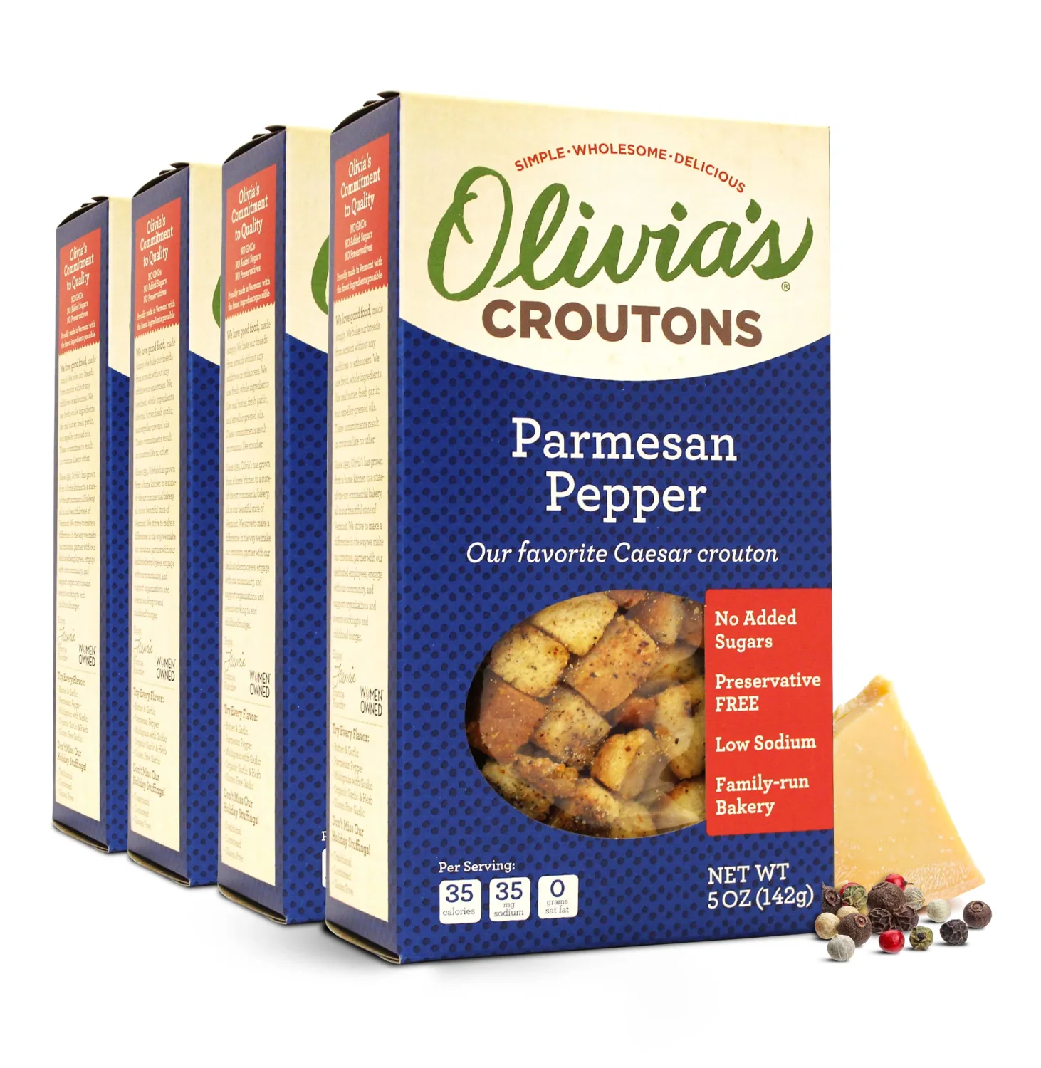 Croutons For Caesar Salad − Olivia’s Croutons Parmesan Pepper Croutons − Gourmet Salad Toppers and Soup Croutons From A Family-Run Bakery − 4 Pack of 5 Oz Boxes (20 Ounces Total), Made In USA