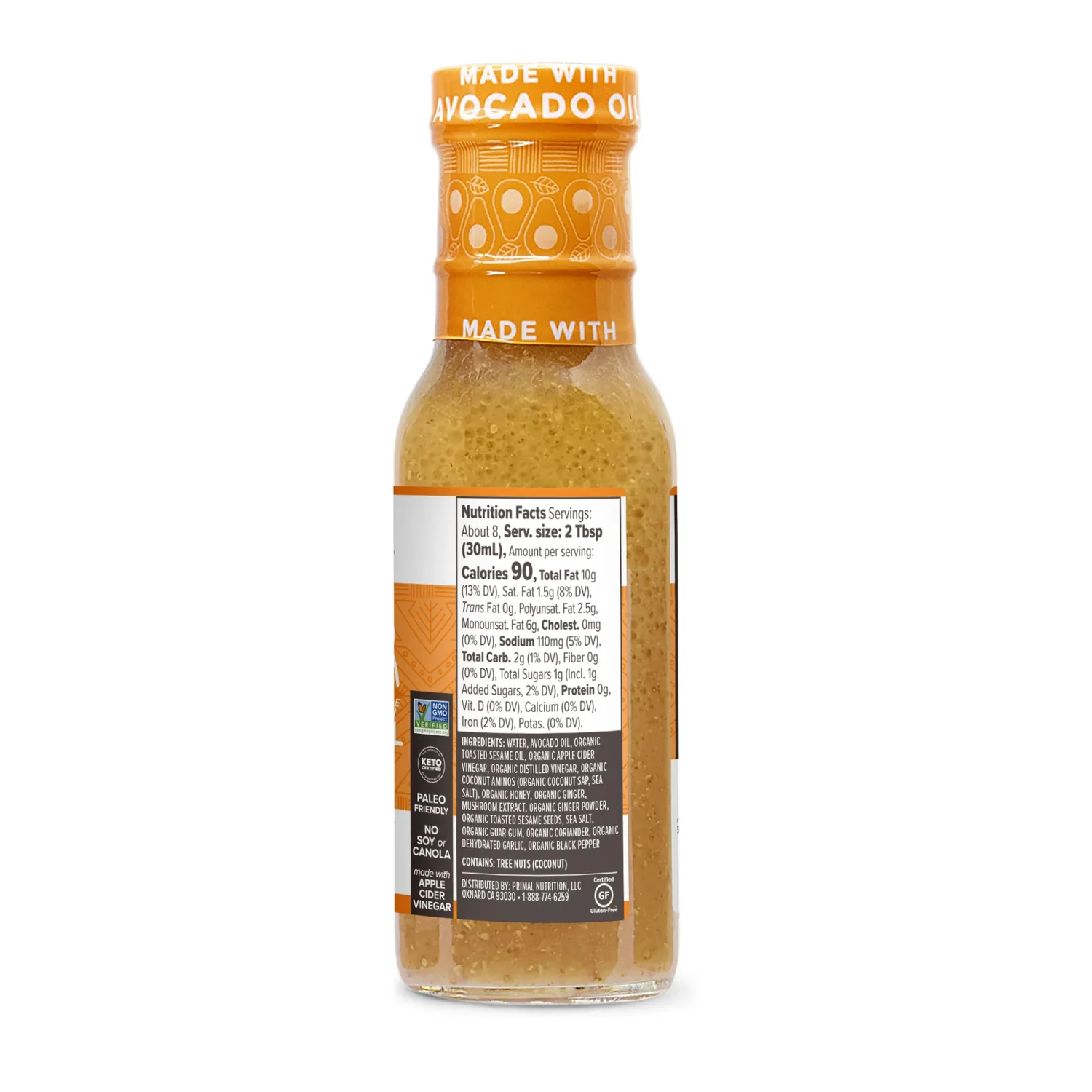 Primal Kitchen Sesame Ginger Vinaigrette & Marinade Salad Dressing made with Avocado Oil, Paleo Friendly & Keto Certified, 8 Fluid Ounces