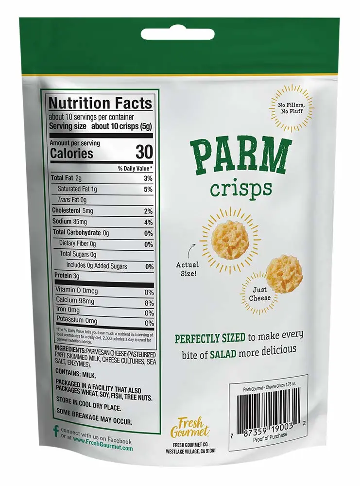 Fresh Gourmet Parmesan Cheese Crisps | 1.76 Ounce | 100% Real Cheese | Keto Friendly | Great for Snacking and Salad Topper