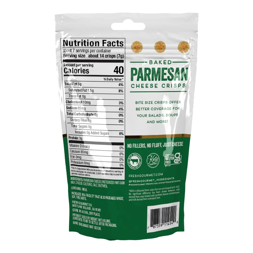Fresh Gourmet Parmesan Cheese Crisps | 1.76 Ounce | 100% Real Cheese | Keto Friendly | Great for Snacking and Salad Topper