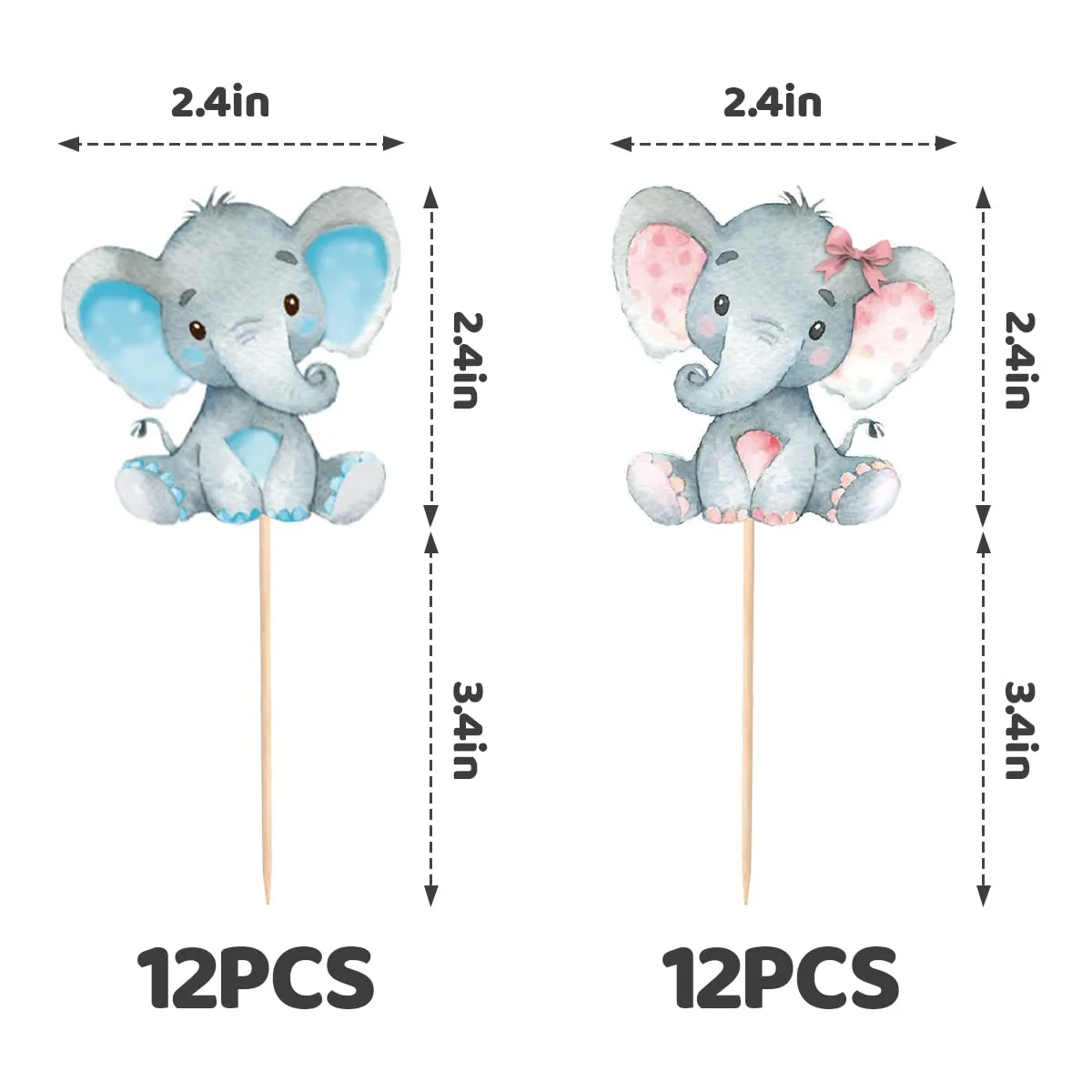 Elephant Boy or Girl Cupcake Topper Baby Shower Perfect for Kids 1st Birthday Gender Reveal Party Decorating Supplies Cake Table Photo Booth Studio Props