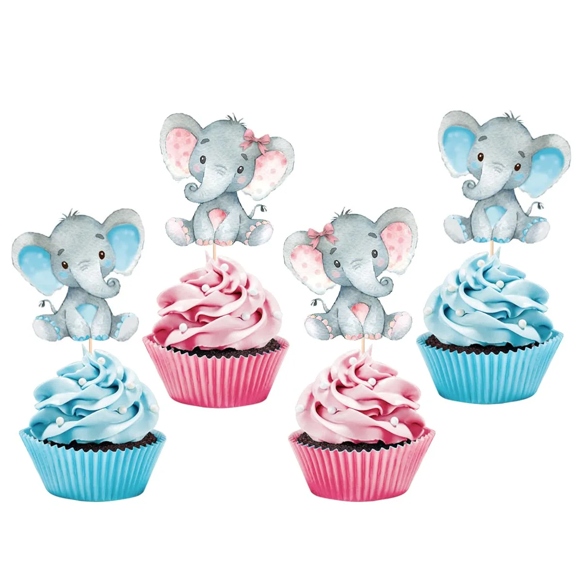 Elephant Boy or Girl Cupcake Topper Baby Shower Perfect for Kids 1st Birthday Gender Reveal Party Decorating Supplies Cake Table Photo Booth Studio Props