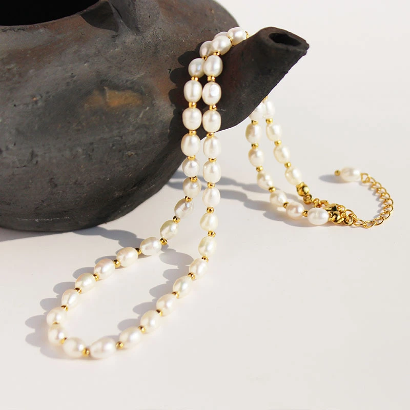 Real Freshwater Rice Pearl Beaded Clavicle Chain