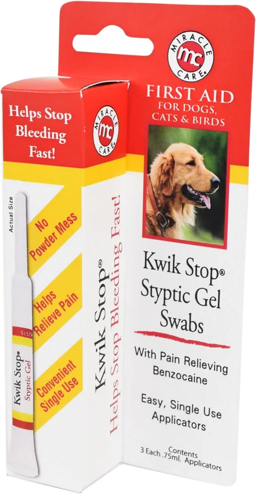 Miracle Care Kwik Stop Styptic Powder for Dogs, Cats, and Birds, Fast-Acting Gel, Swabs, Pads, and Blood Stop Powder for Pets, Quick Stop Bleeding Powder for Dog Nail Clipping, Minor Cuts, Grooming