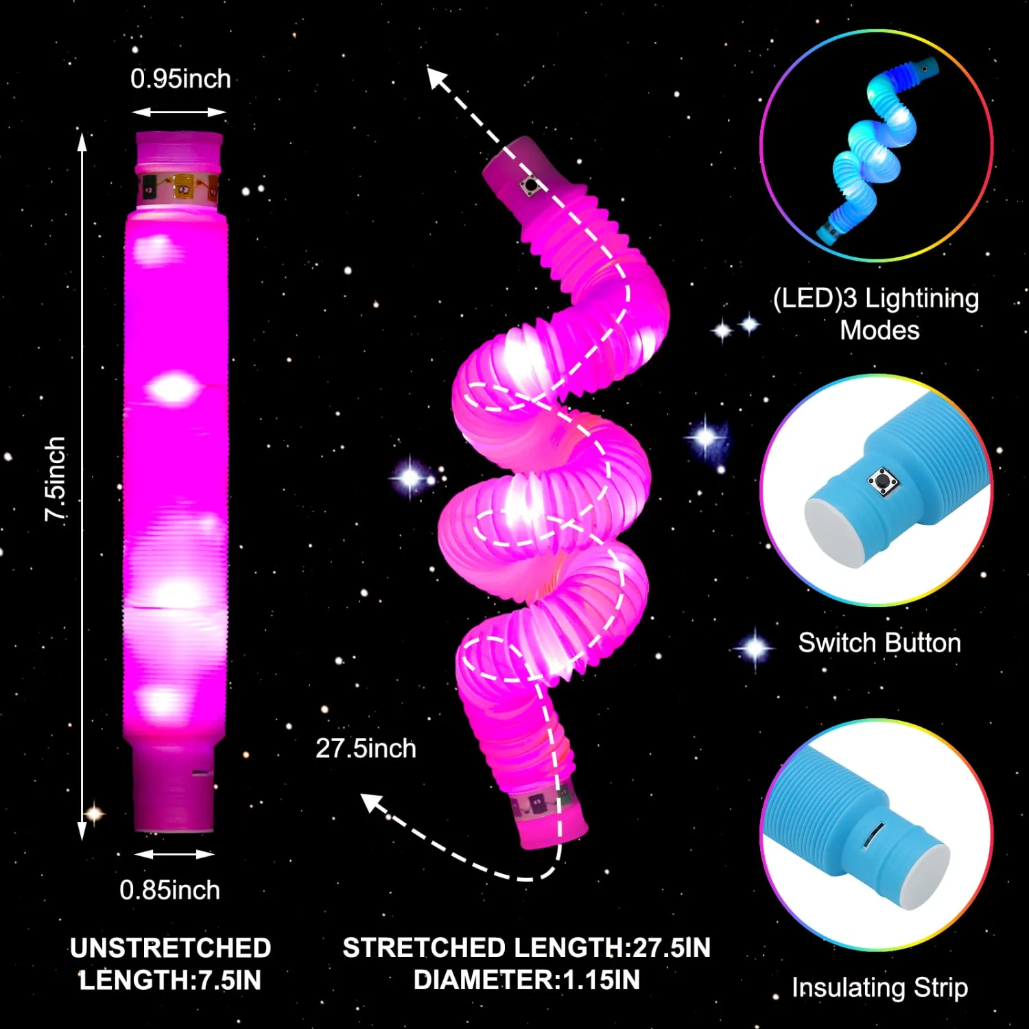 LED Light Up Pop TubesGlow Sticks,Glow Necklace & Brancelets Party Favors Decorations, Pull and Stretch Toys for Kids Halloween Christmas Party Goodie Bag Stuffers