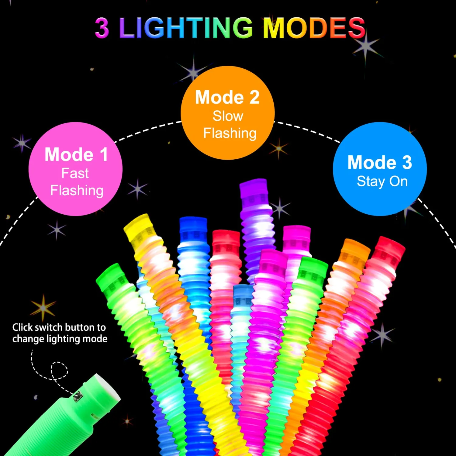 LED Light Up Pop TubesGlow Sticks,Glow Necklace & Brancelets Party Favors Decorations, Pull and Stretch Toys for Kids Halloween Christmas Party Goodie Bag Stuffers