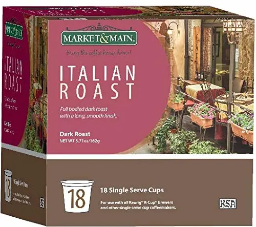 Market & Main OneCup, Italian Roast, Compatible with Keurig K-cup Brewers, 18 Count