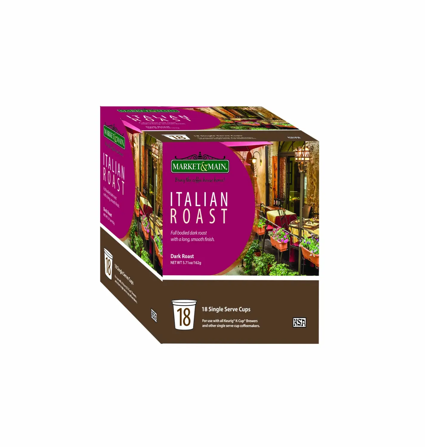 Market & Main OneCup, Italian Roast, Compatible with Keurig K-cup Brewers, 18 Count