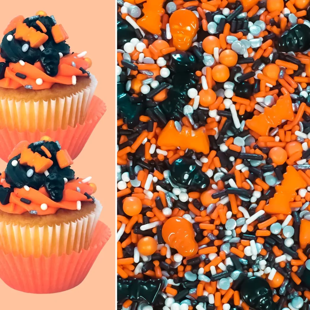 Skulls and Bats Edible Ready to Use Confetti Sprinkles Toppings For Cake Cookie Cupcake Icecream Donut