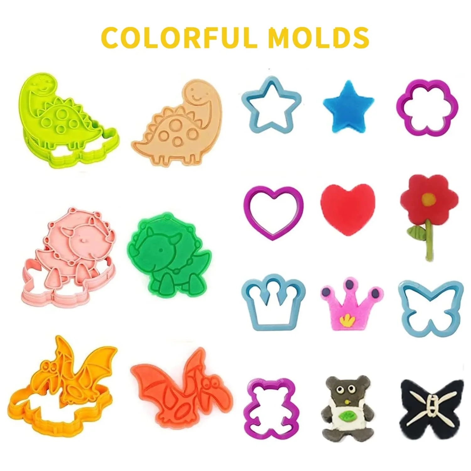 Jaeespon Dough Play Tools for Kids-40pcs Dough Sets with Dinosaur Fruit Roller Cutter Scissor and Various Plastic Accessories Molds, Best Toys Gift for Age 2-8