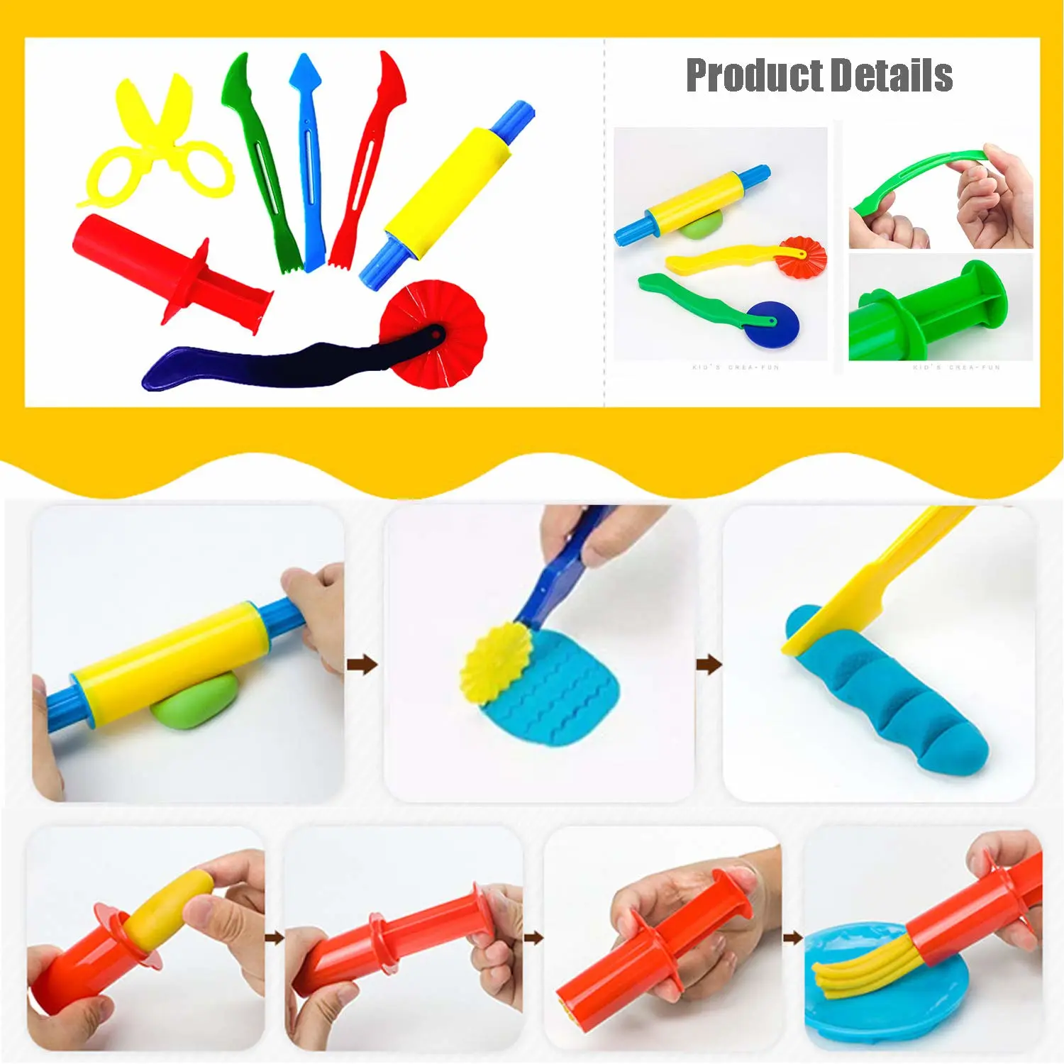 Oun Nana Playdough Tools Set for Kids,32 PCS Play Dough Tools Kit - Molds, Rollers, Extruder, Cutter, Scissor, Random Color