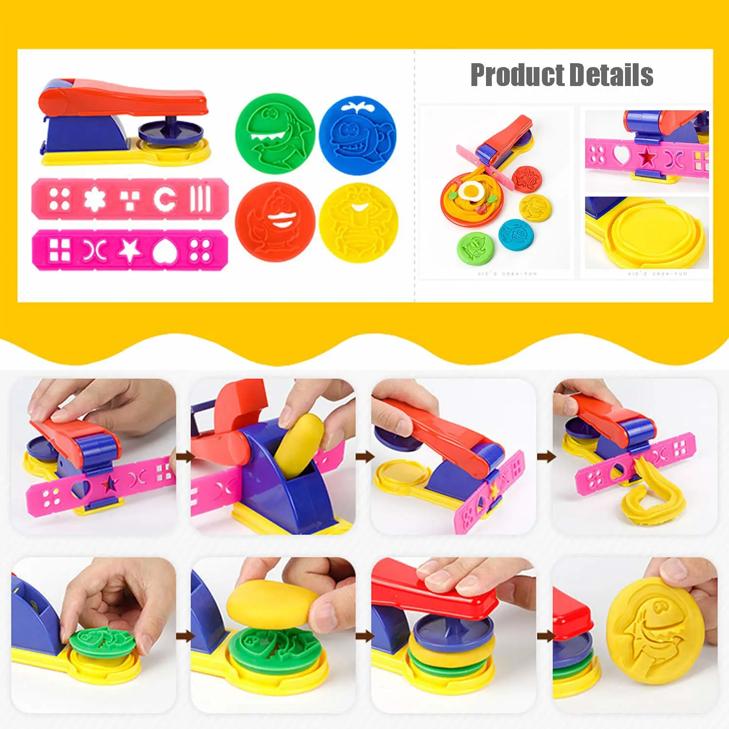 Oun Nana Playdough Tools Set for Kids,32 PCS Play Dough Tools Kit - Molds, Rollers, Extruder, Cutter, Scissor, Random Color