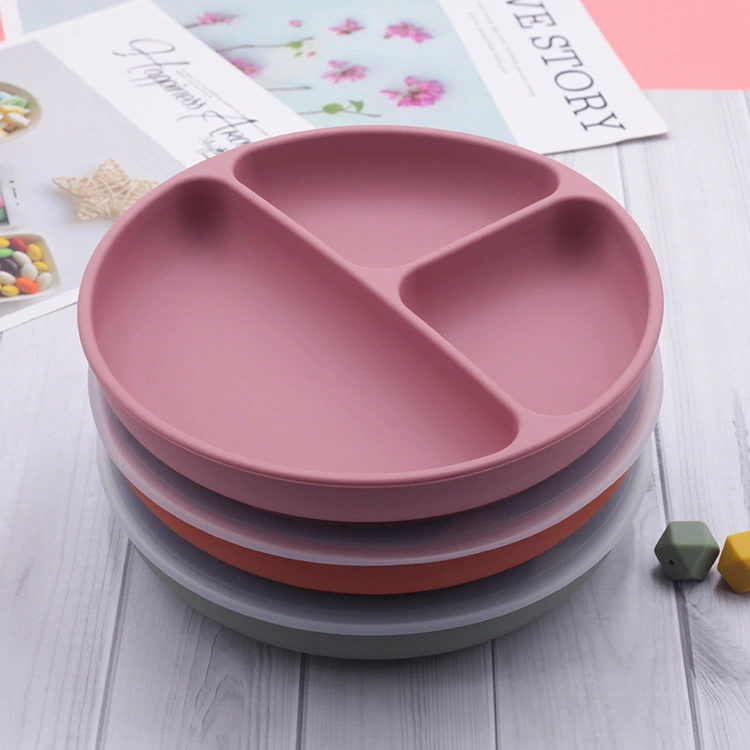 Children's Solid Colour Silicone Compartmentalised Dinner Plate