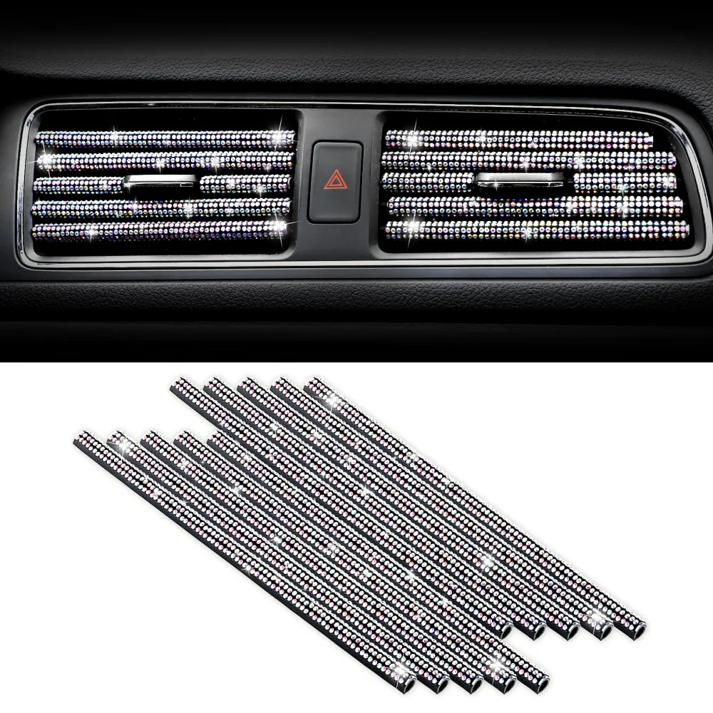 SINGARO 10 Pieces Car Air Conditioner Bling Air Outlet Decorative Strips, Shiny Rhinestone Bendable Decorative Strips, Universal for Most Air Outlets, Car Interior Accessories (AB-Color)